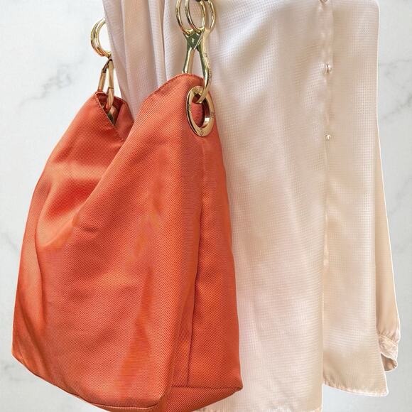 JPK Paris 75 Purse Nylon Bucket Hobo Bag Orange Brown Chunky Large Fall Classy - Picture 2 of 16